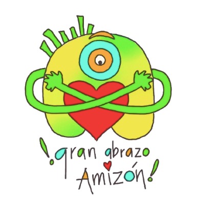 Caricatura de AMIZÓN dando un gran abrazo